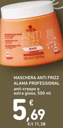 Maschera anti frizz Alama Professional anti-crespo e extra gloss, 500 ml