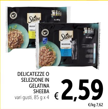 Delicatezze o Selezione in Gelatina Sheba, vari gusti, 85 g x 4
