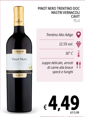 Pinot Nero Trentino DOC Mastri Vernacoli Cavit 75 cl