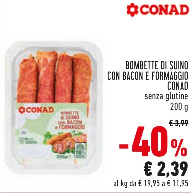 Bombette di suino con bacon e formaggio Conad, senza glutine, 200 g