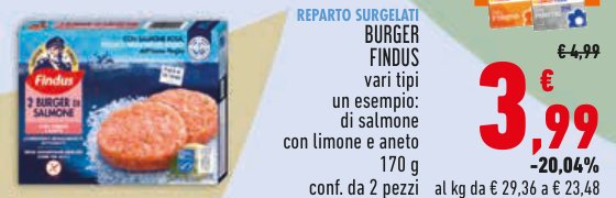 Burger di salmone con limone e aneto Findus, conf. da 2 pezzi