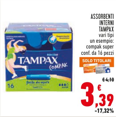Assorbenti interni Tampax Compak Super, conf. da 16 pezzi