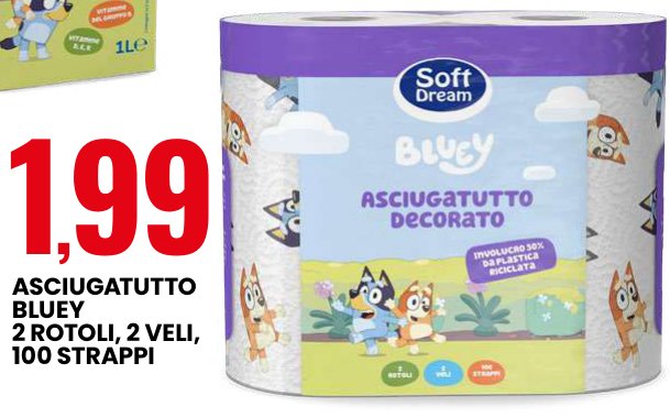 Asciugatutto Bluey 2 rotoli, 2 veli, 100 strappi