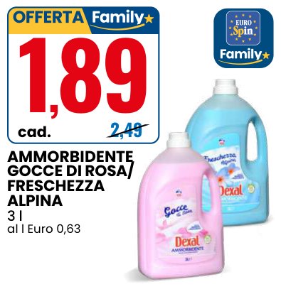 Ammorbidente Gocce di Rosa / Freschezza Alpina, 3 l