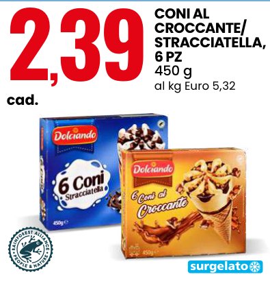 Coni al Croccante/Stracciatella, 6 pz