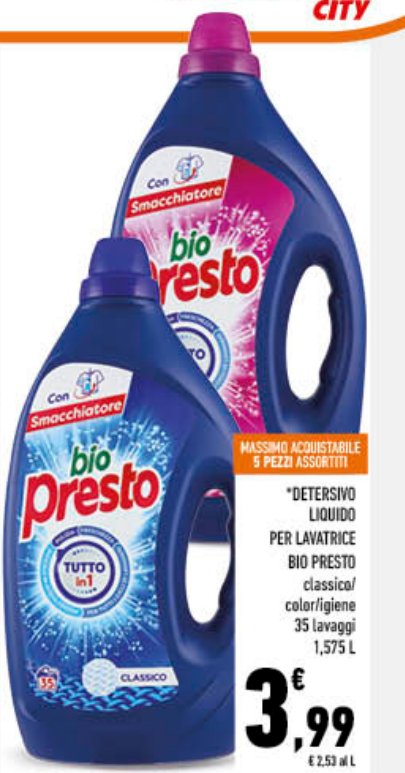Detersivo liquido Bio Presto classico/colori/igiene 35 lavaggi 1,575 L