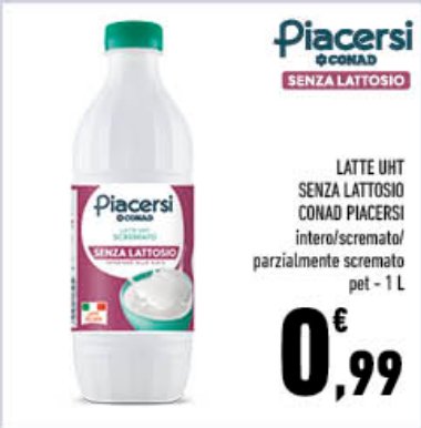 Latte UHT senza lattosio Conad Piacersi intero/scremato/parzialmente scremato PET 1 L