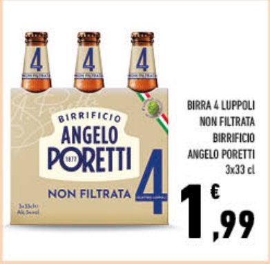 Birra 4 Luppoli Non Filtrata Birrificio Angelo Poretti 3 x 33 cl