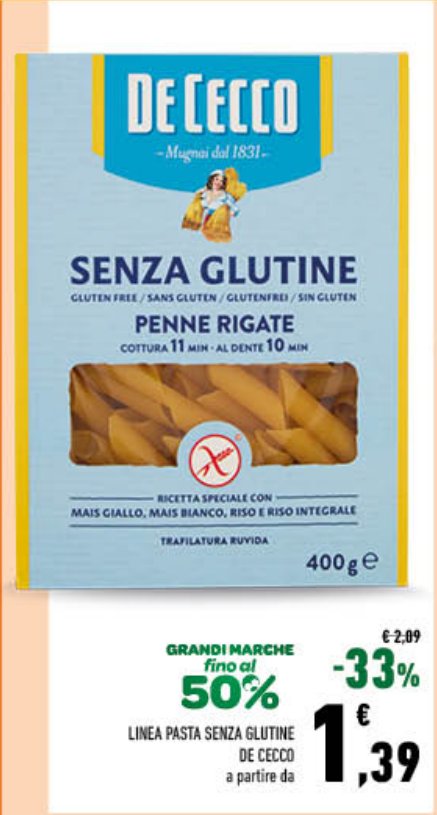 Penne Rigate Senza Glutine De Cecco 400 g