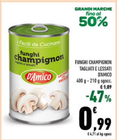Funghi Champignon Tagliati e Lessati 400 g