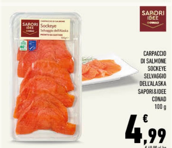 Carpaccio di salmone sockeye selvaggio dell'Alaska Sapori & Idee Conad 100 g