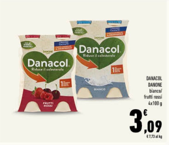 Danacol Danone bianco/frutti rossi, 4x100 g