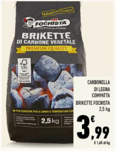 Carbonella di legna compatta Brikette Fochista 2,5 kg