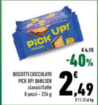 Biscotti cioccolato Pick Up! Bahlsen classici latte 8 pezzi - 224 g