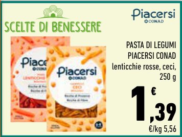 Pasta di legumi Piacersi Conad, lenticchie rosse, ceci, 250 g