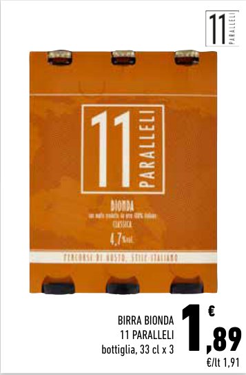Birra bionda 11 Paralleli, bottiglia, 33 cl x 3