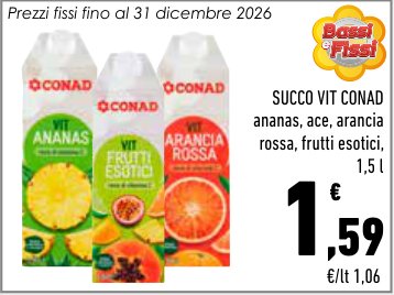 Succo VIT Conad ananas, ace, arancia rossa, frutti esotici, 1,5 l