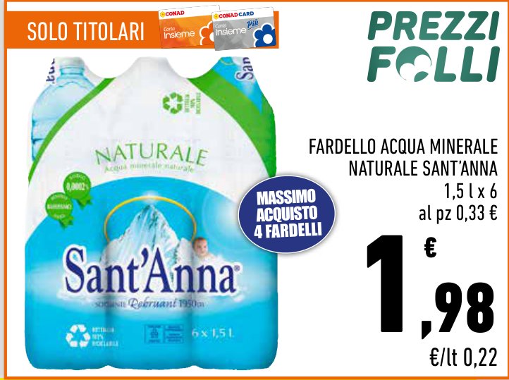 Fardello acqua minerale naturale Sant'Anna, 1,5 l x 6
