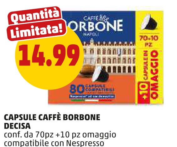 Capsule caffè Borbone Decisa, confezione da 70 pezzi + 10 omaggio