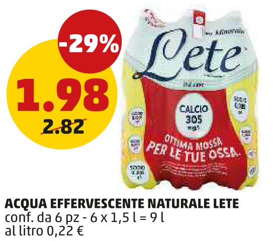 Acqua effervescente naturale Lete, confezione da 6 pezzi da 1,5 l
