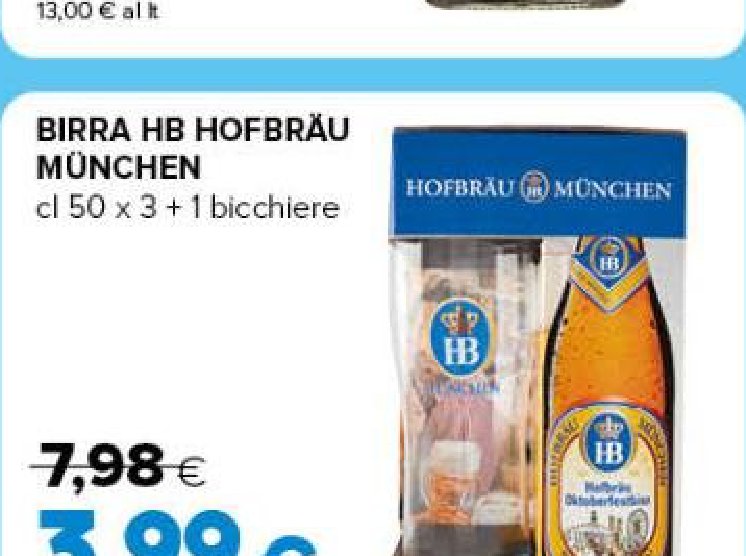 Birra HB Hofbräu München cl 50 x 3 + 1 bicchiere