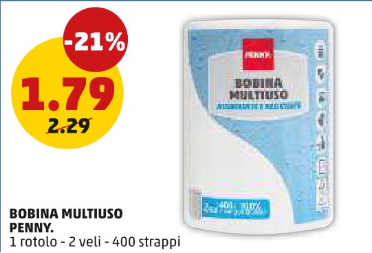 Bobina multiuso Penny, 1 rotolo, 2 veli, 400 strappi