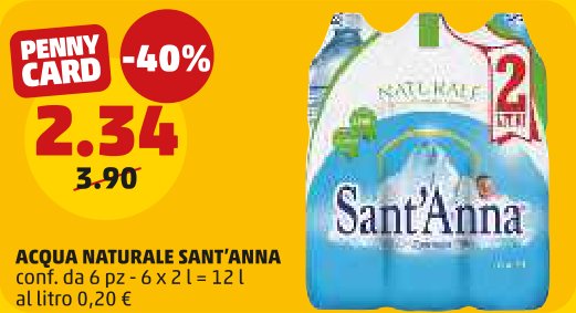 Acqua naturale Sant'Anna confezione da 6 bottiglie da 2 l