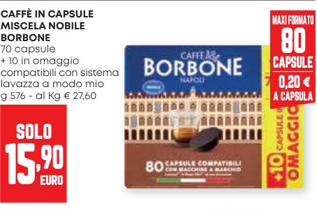 Caffè in capsule miscela Nobile Borbone 70 capsule + 10 in omaggio