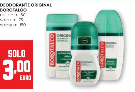 Deodorante Original Borotalco, roll on 50 ml, vapo 75 ml o spray 150 ml