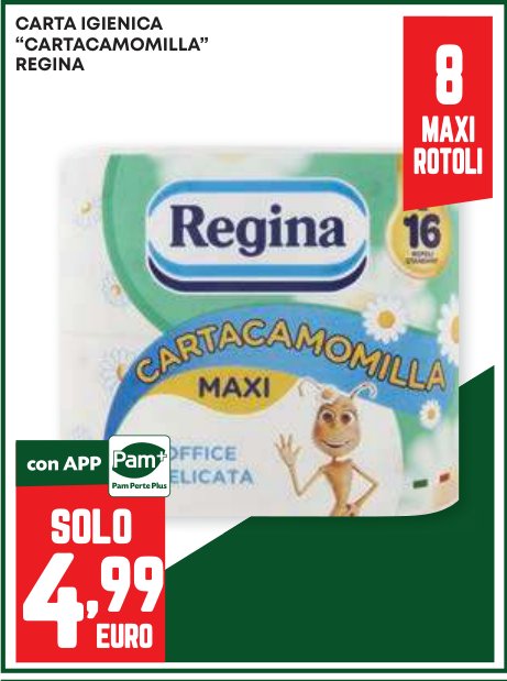Carta igienica Cartacamomilla Regina, 8 maxi rotoli