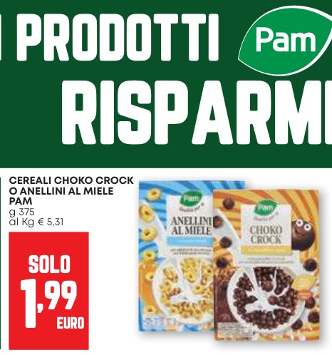 Cereali Choko Crock o Anellini al miele PAM