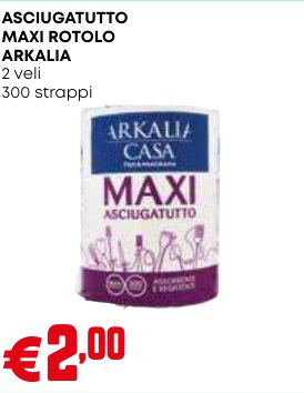 Asciugatutto Maxi Rotolo Arkalia, 2 veli, 300 strappi