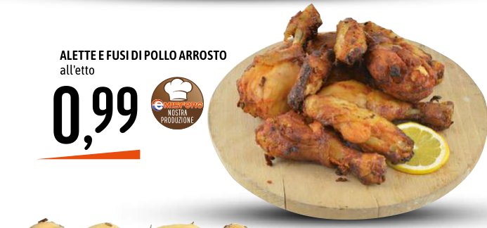 Alette e fusi di pollo arrosto all'etto
