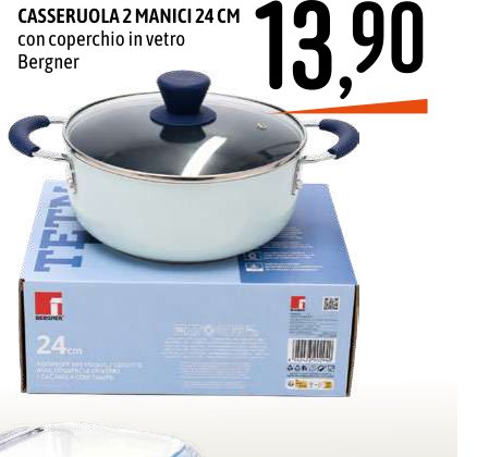 Casseruola 2 manici 24 cm con coperchio in vetro