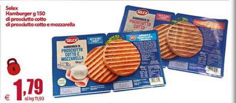 Selex Hamburger g 150 di prosciutto cotto e prosciutto cotto e mozzarella