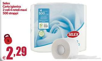 Carta igienica 2 veli, 4 rotoli maxi, 500 strappi