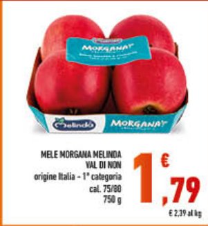 Mele Morgana Melinda Val di Non, origine Italia, 1ª categoria, cal. 75/80, 750 g
