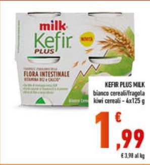 Kefir Plus Milk bianco cereali/frutti kiwi cereali, 4x125 g