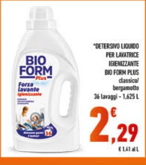 Detersivo liquido per lavatrice igienizzante Bio Form Plus Classico 36 lavaggi 1,625 L