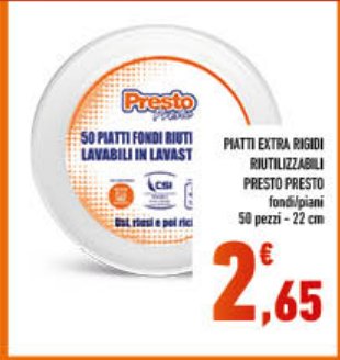 Piatti fondi riutilizzabili Presto 50 pezzi, 22 cm