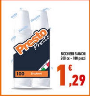 Bicchieri bianchi 200 cc, 100 pezzi