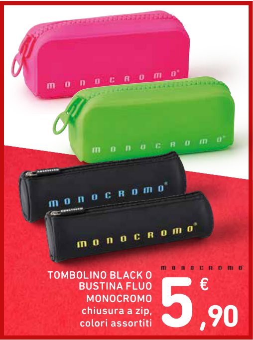 Tombolino Black o Bustina Fluo Monocromo, chiusura a zip, colori assortiti