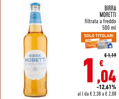 Birra Moretti filtrata a freddo 500 ml