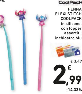 Penna Flexi Stitch CoolPack in silicone, con topper assortiti, inchiostro blu