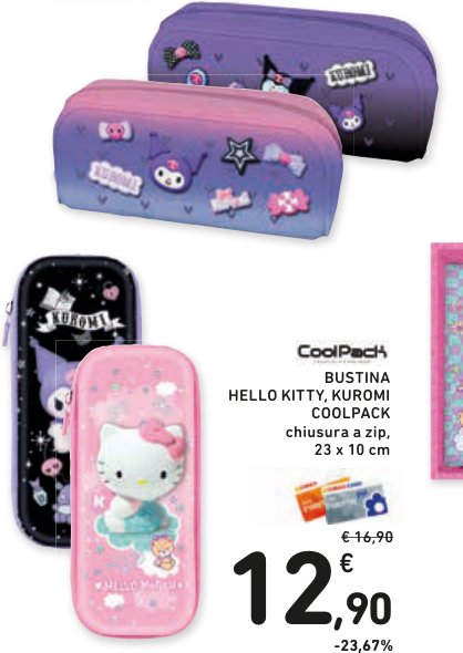 Bustina Hello Kitty, Kuromi CoolPack, chiusura a zip, 23 x 10 cm