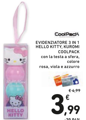 Evidenziatore 3 in 1 Hello Kitty, Kuromi CoolPack con la testa a sfera, colore rosa, viola e azzurro