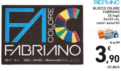 Blocco Colore Fabriano, 25 fogli 24x33 cm, colori assortiti