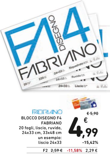 Blocco Disegno F4 Fabriano, 20 fogli, liscio, ruvido, 24x33 cm, 33x48 cm