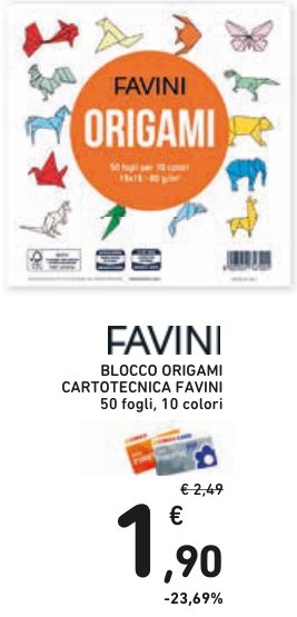 Blocco Origami Cartotecnica Favini, 50 fogli, 10 colori