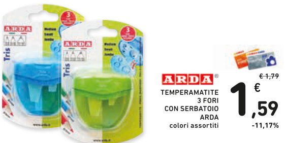 Temperamatite 3 fori con serbatoio, colori assortiti